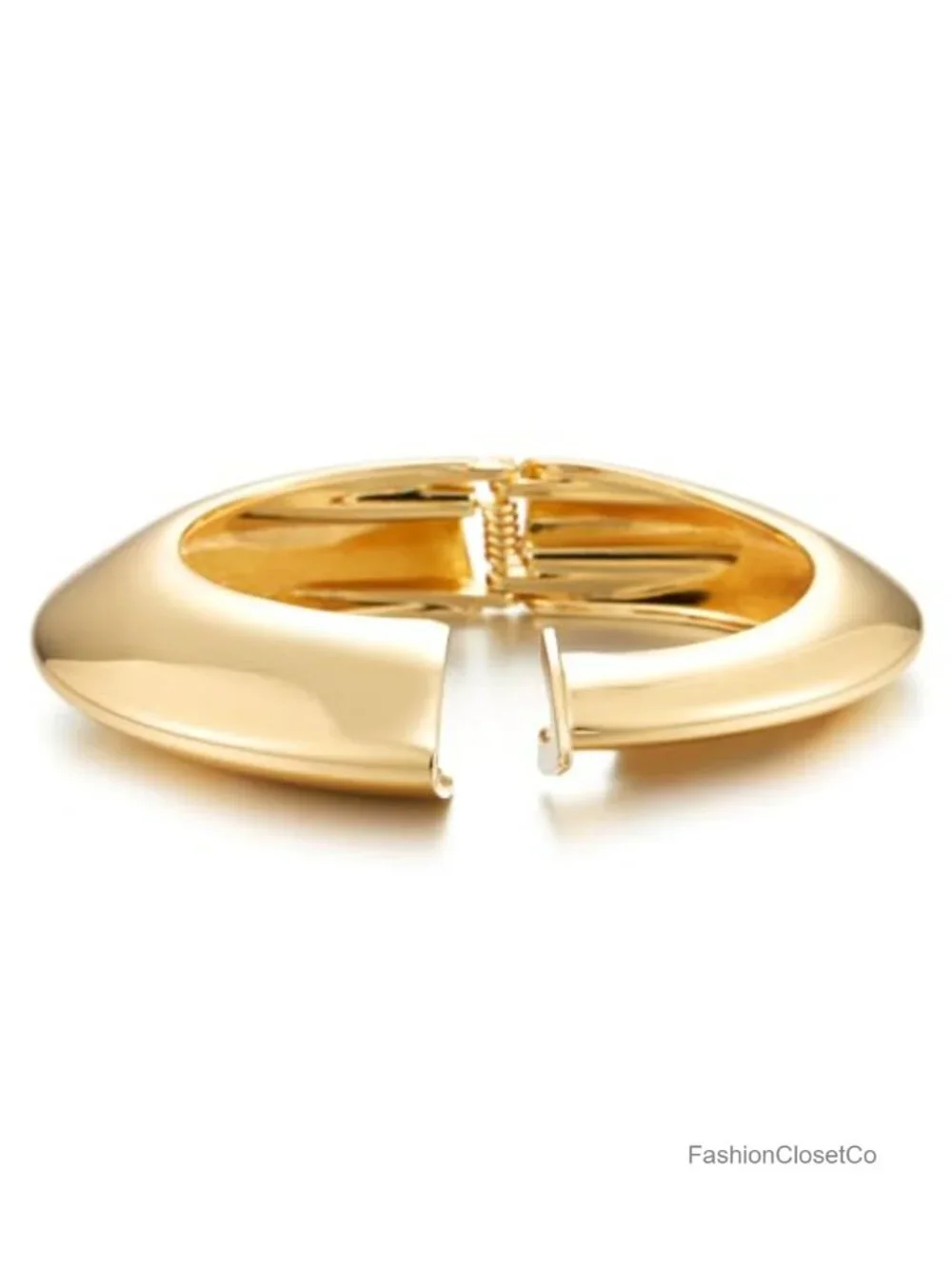 Gold-Tone Hinged Bangle Bracelet, Smooth Rounded Cuff, Minimal Everyday Jewelry